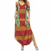 Hawai'i Paniolo Maile Twisted Lei Summer Maxi Dress Hilo Royal Red