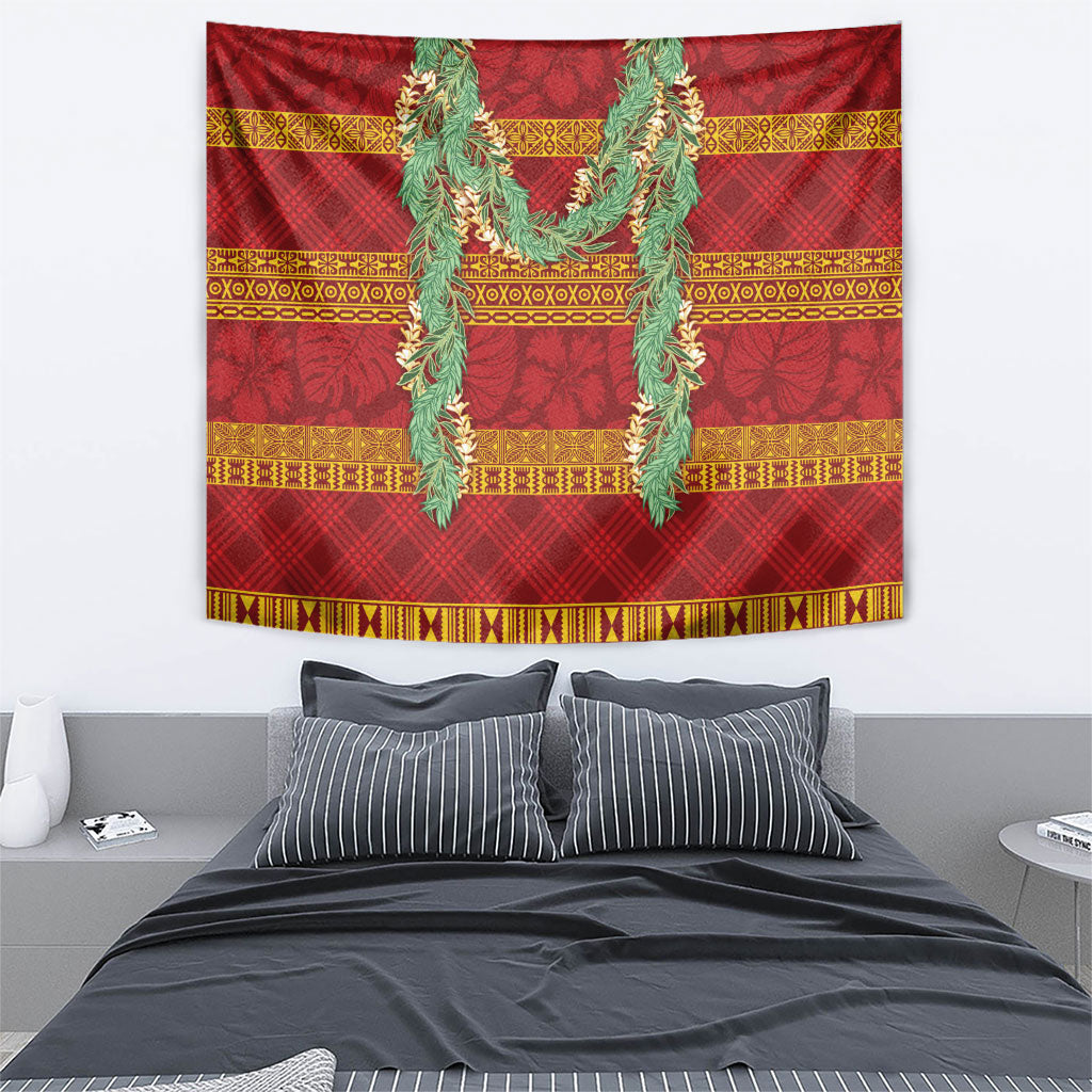 Hawai'i Paniolo Maile Twisted Lei Tapestry Hilo Royal Red
