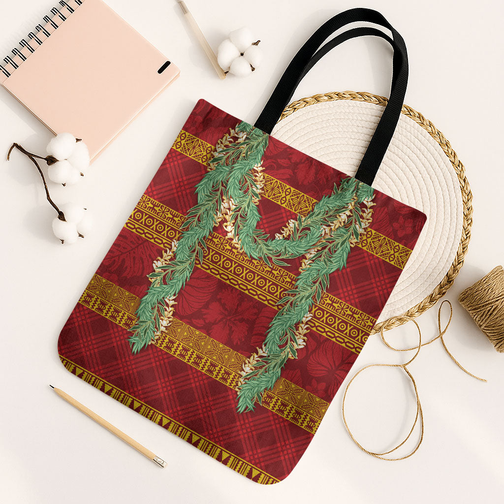 Hawai'i Paniolo Maile Twisted Lei Tote Bag Hilo Royal Red LT7 Black Strap One Size Red - Polynesian Pride