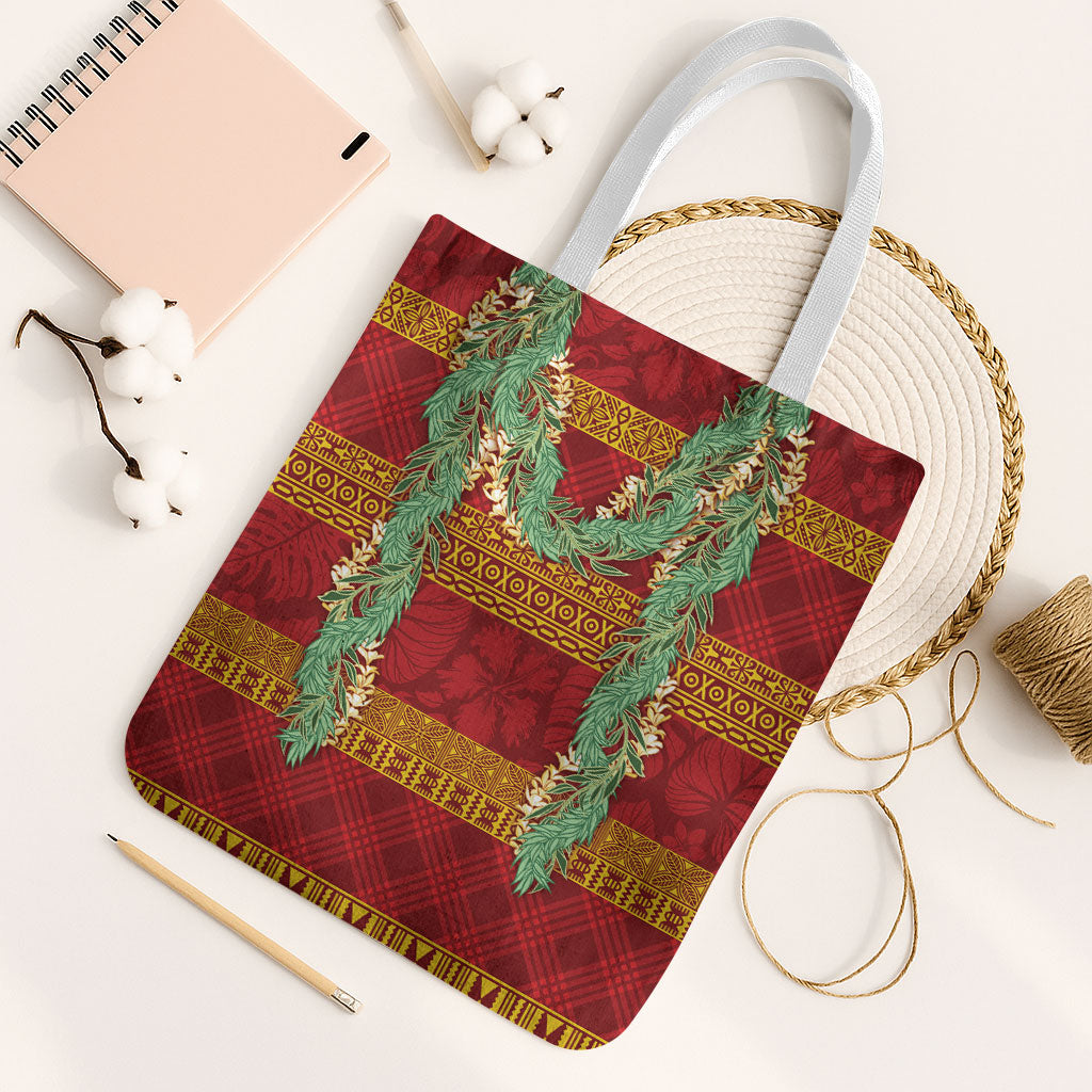 Hawai'i Paniolo Maile Twisted Lei Tote Bag Hilo Royal Red LT7 White Strap One Size Red - Polynesian Pride