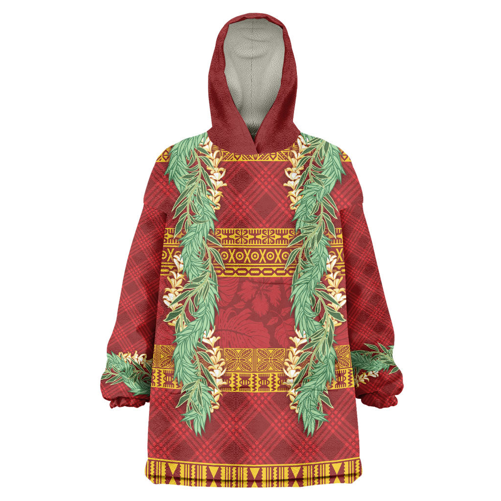 Hawai'i Paniolo Maile Twisted Lei Wearable Blanket Hoodie Hilo Royal Red LT7 One Size Red - Polynesian Pride