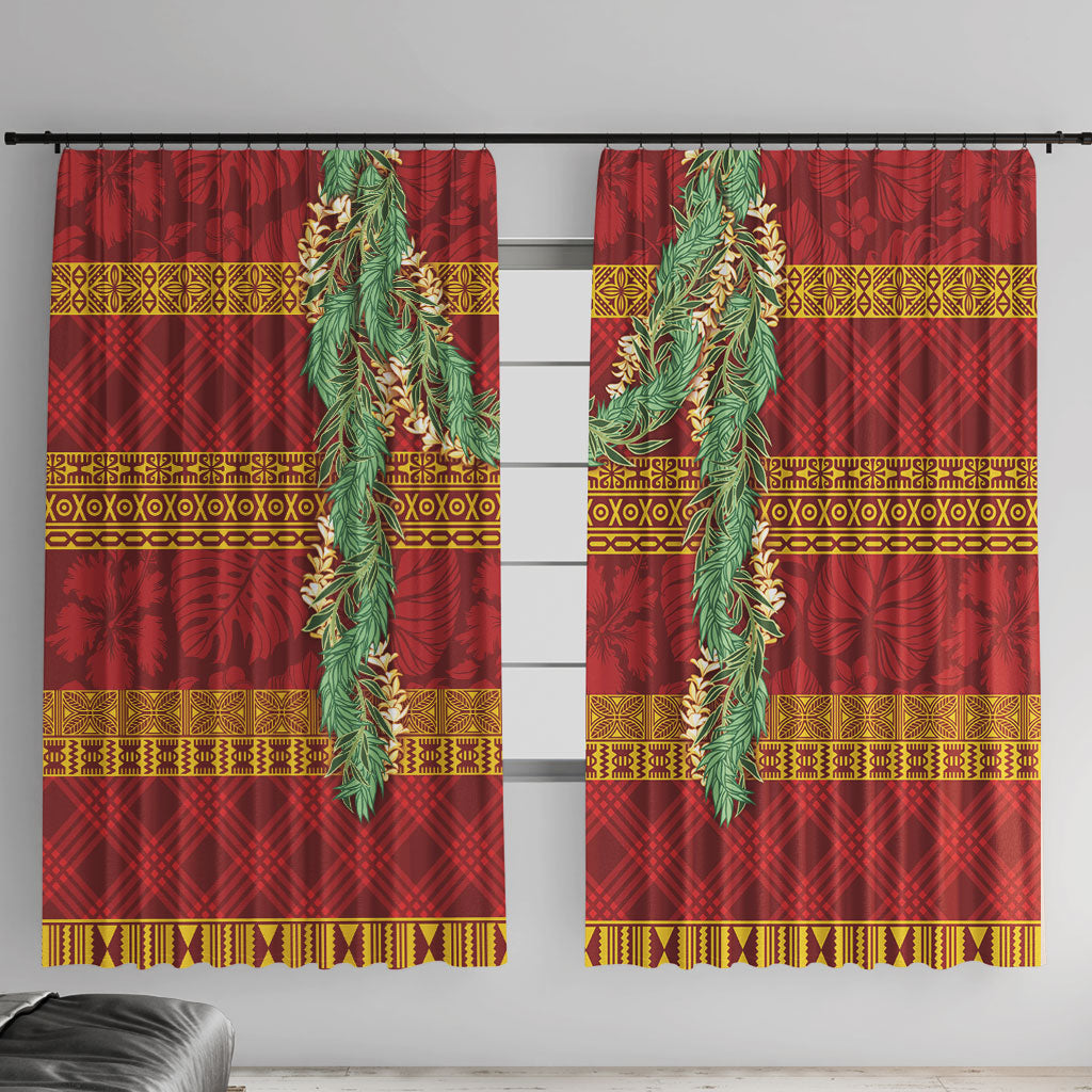 Hawai'i Paniolo Maile Twisted Lei Window Curtain Hilo Royal Red