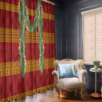 Hawai'i Paniolo Maile Twisted Lei Window Curtain Hilo Royal Red