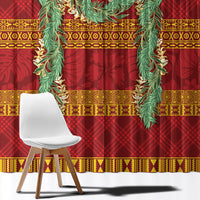 Hawai'i Paniolo Maile Twisted Lei Window Curtain Hilo Royal Red
