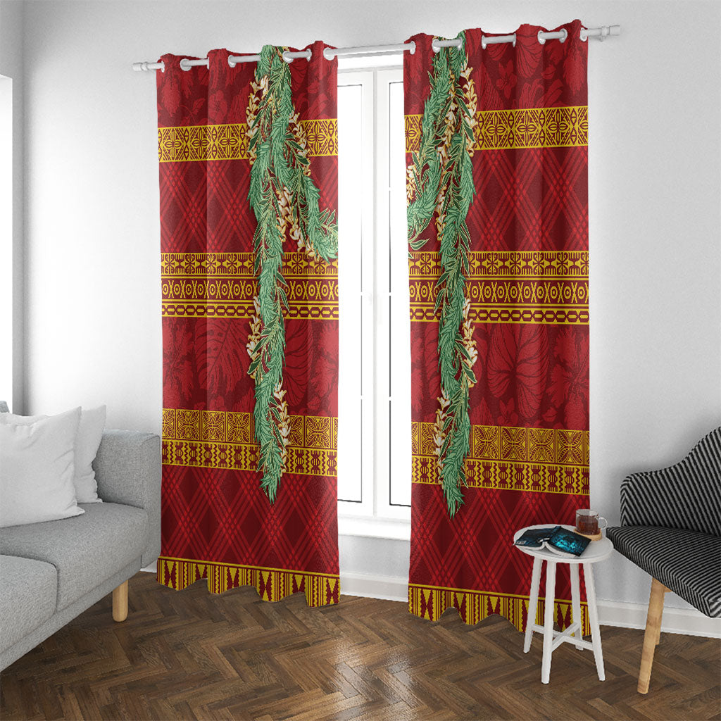 Hawai'i Paniolo Maile Twisted Lei Window Curtain Hilo Royal Red