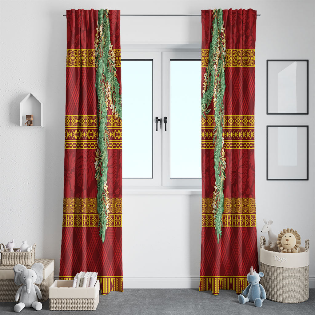 Hawai'i Paniolo Maile Twisted Lei Window Curtain Hilo Royal Red