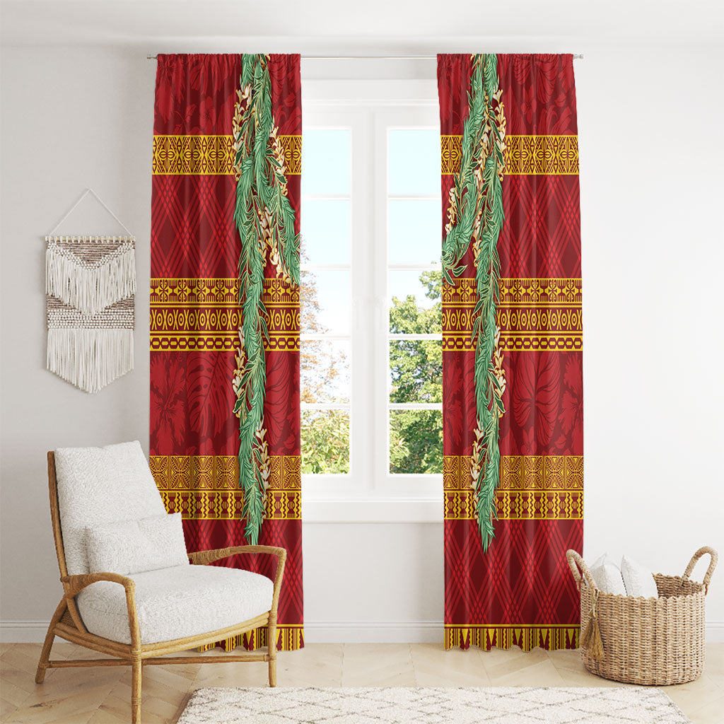 Hawai'i Paniolo Maile Twisted Lei Window Curtain Hilo Royal Red