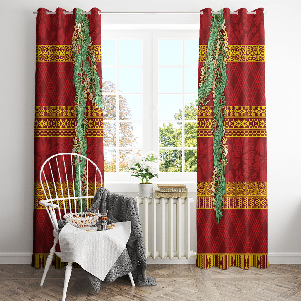 Hawai'i Paniolo Maile Twisted Lei Window Curtain Hilo Royal Red