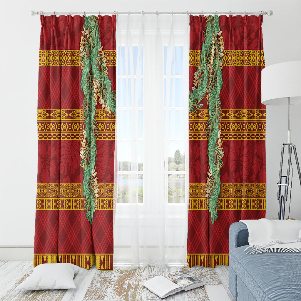 Hawai'i Paniolo Maile Twisted Lei Window Curtain Hilo Royal Red
