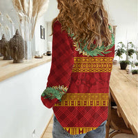 Hawai'i Paniolo Maile Twisted Lei Women Casual Shirt Hilo Royal Red