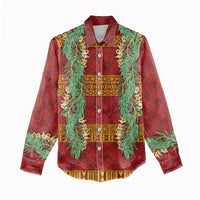 Hawai'i Paniolo Maile Twisted Lei Women Casual Shirt Hilo Royal Red