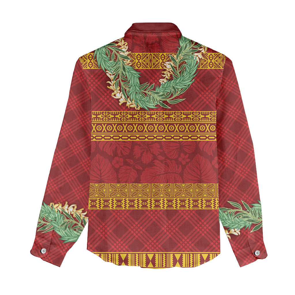 Hawai'i Paniolo Maile Twisted Lei Women Casual Shirt Hilo Royal Red