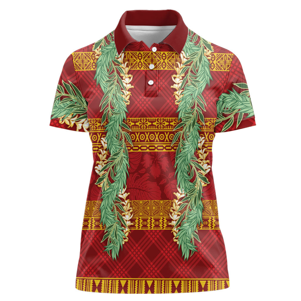 Hawai'i Paniolo Maile Twisted Lei Women Polo Shirt Hilo Royal Red LT7 Female Red - Polynesian Pride