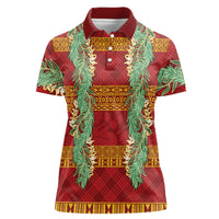 Hawai'i Paniolo Maile Twisted Lei Women Polo Shirt Hilo Royal Red