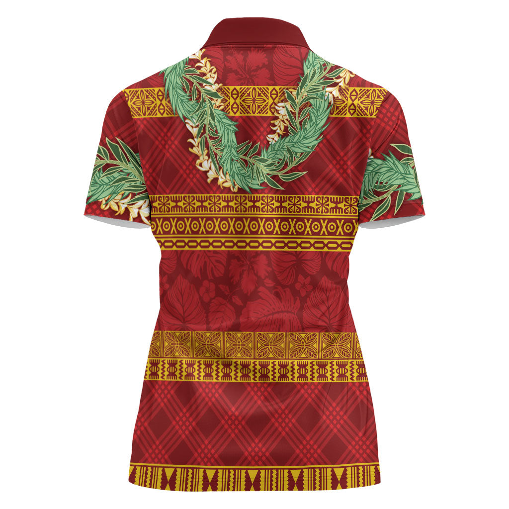 Hawai'i Paniolo Maile Twisted Lei Women Polo Shirt Hilo Royal Red