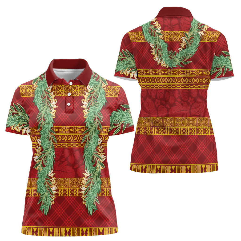 Hawai'i Paniolo Maile Twisted Lei Women Polo Shirt Hilo Royal Red