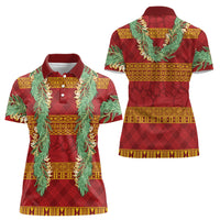 Hawai'i Paniolo Maile Twisted Lei Women Polo Shirt Hilo Royal Red