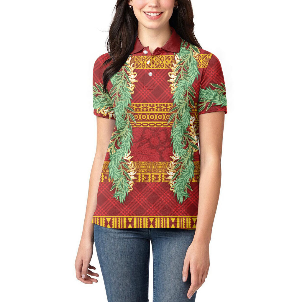 Hawai'i Paniolo Maile Twisted Lei Women Polo Shirt Hilo Royal Red