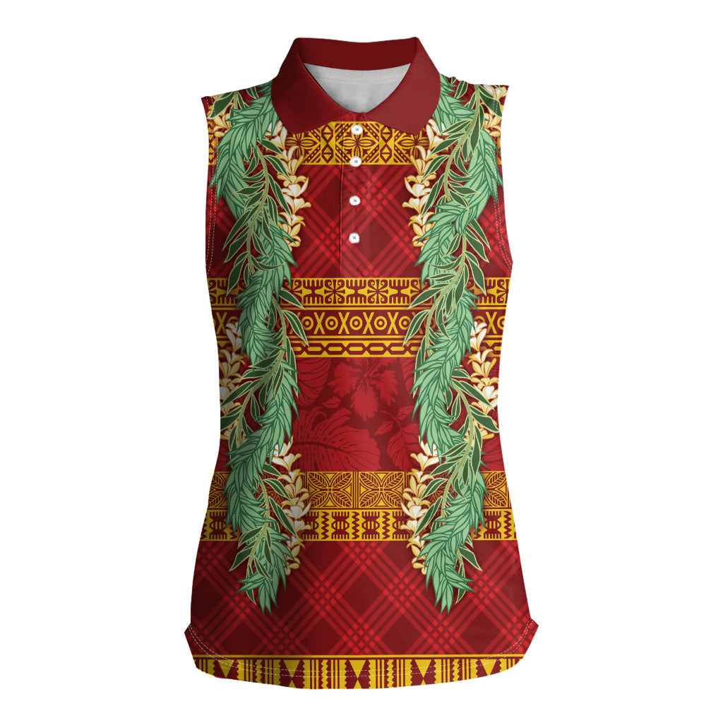 Hawai'i Paniolo Maile Twisted Lei Women Sleeveless Polo Shirt Hilo Royal Red