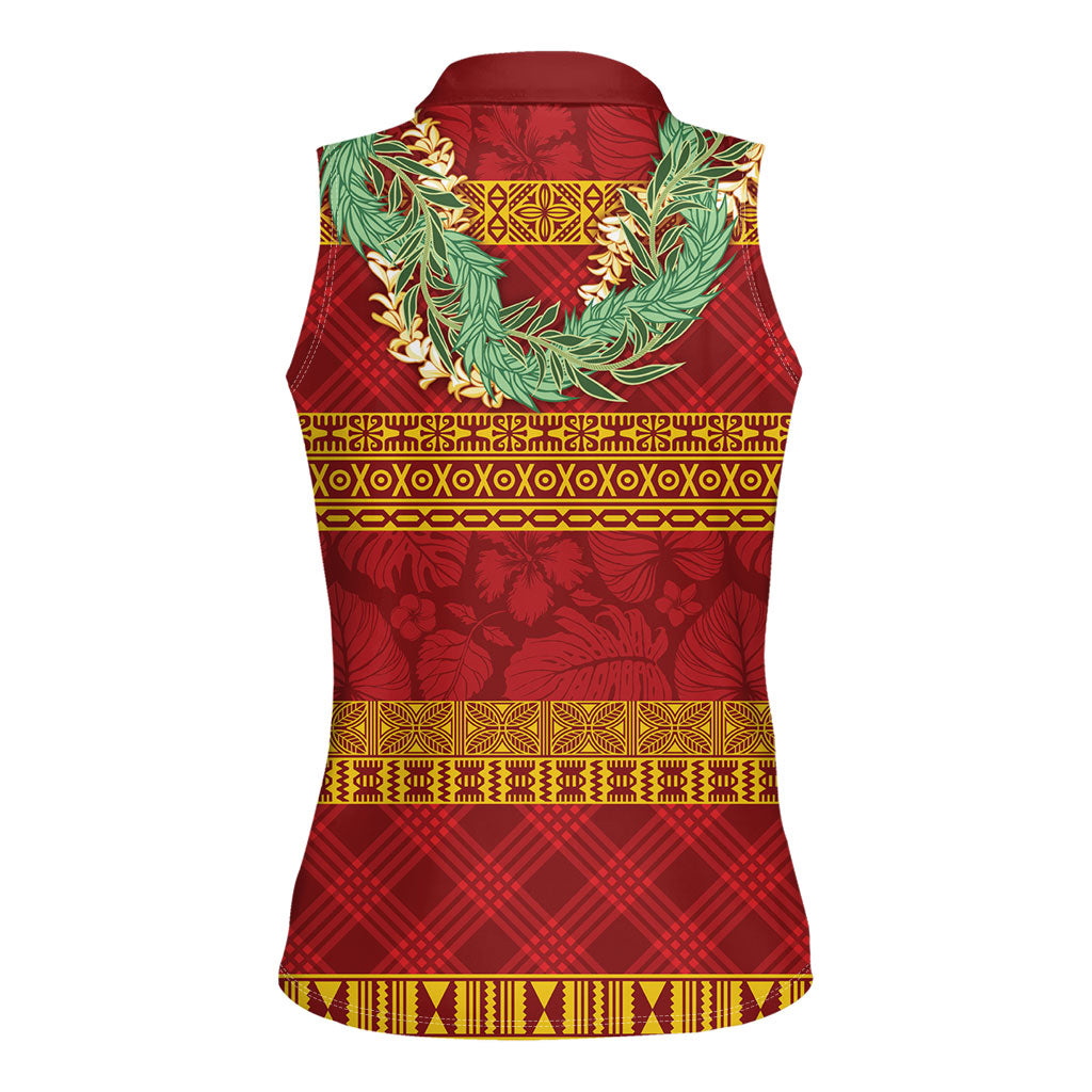 Hawai'i Paniolo Maile Twisted Lei Women Sleeveless Polo Shirt Hilo Royal Red