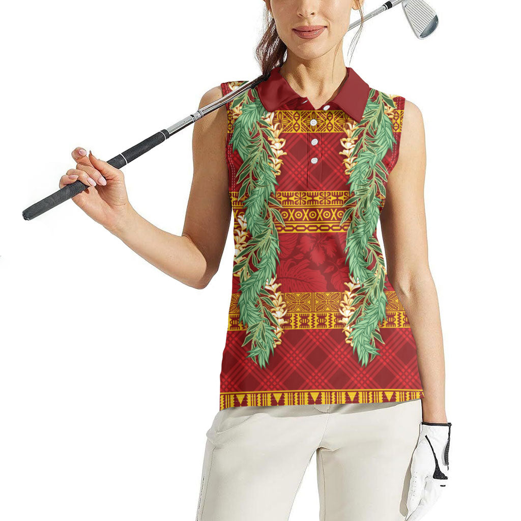 Hawai'i Paniolo Maile Twisted Lei Women Sleeveless Polo Shirt Hilo Royal Red