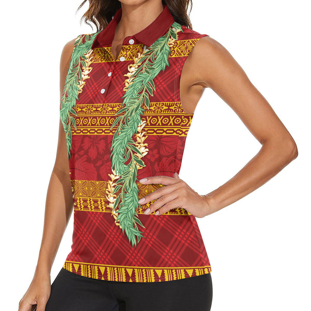 Hawai'i Paniolo Maile Twisted Lei Women Sleeveless Polo Shirt Hilo Royal Red