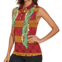 Hawai'i Paniolo Maile Twisted Lei Women Sleeveless Polo Shirt Hilo Royal Red