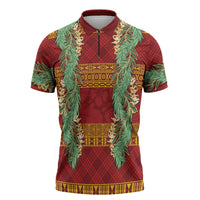 Hawai'i Paniolo Maile Twisted Lei Zipper Polo Shirt Hilo Royal Red
