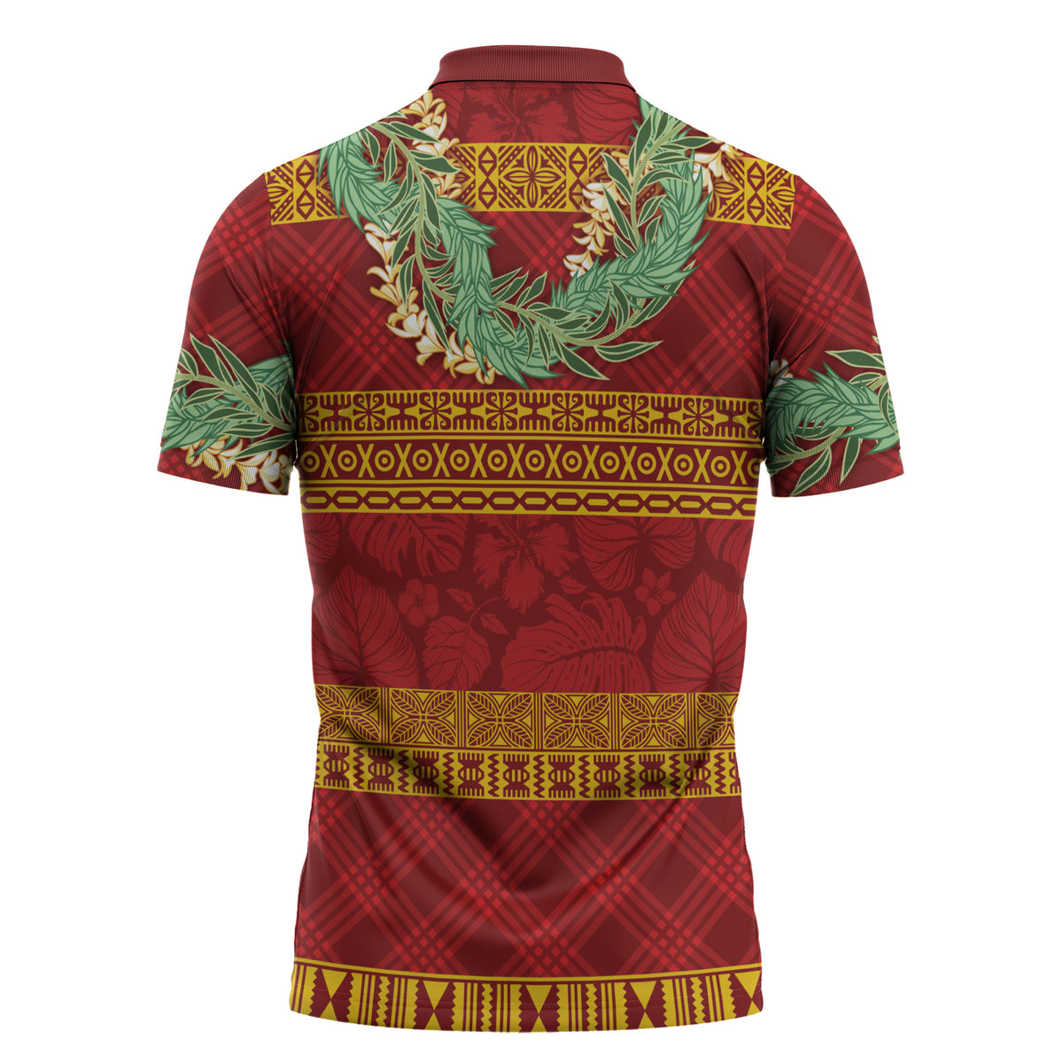 Hawai'i Paniolo Maile Twisted Lei Zipper Polo Shirt Hilo Royal Red