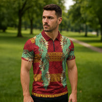 Hawai'i Paniolo Maile Twisted Lei Zipper Polo Shirt Hilo Royal Red