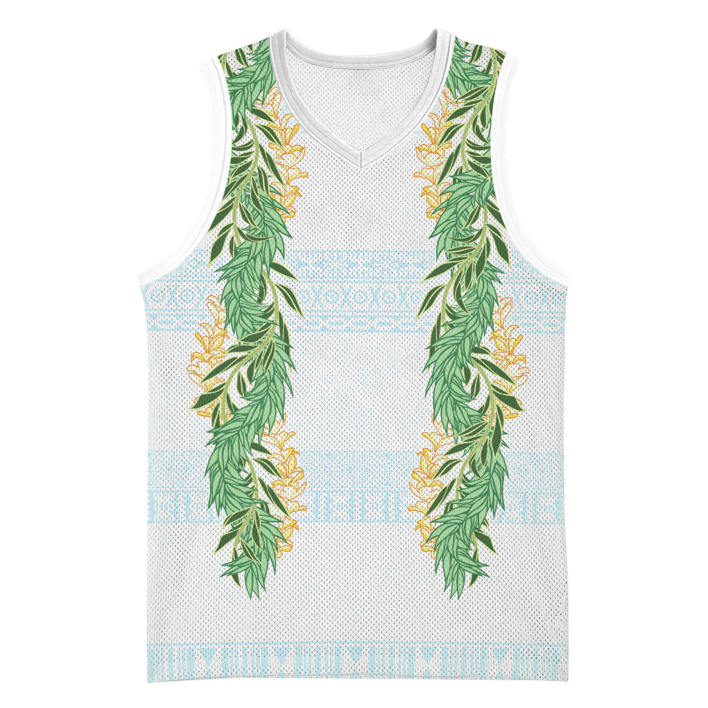 Hawai'i Paniolo Maile Twisted Lei Basketball Jersey Winter White LT7 Unisex White - Polynesian Pride