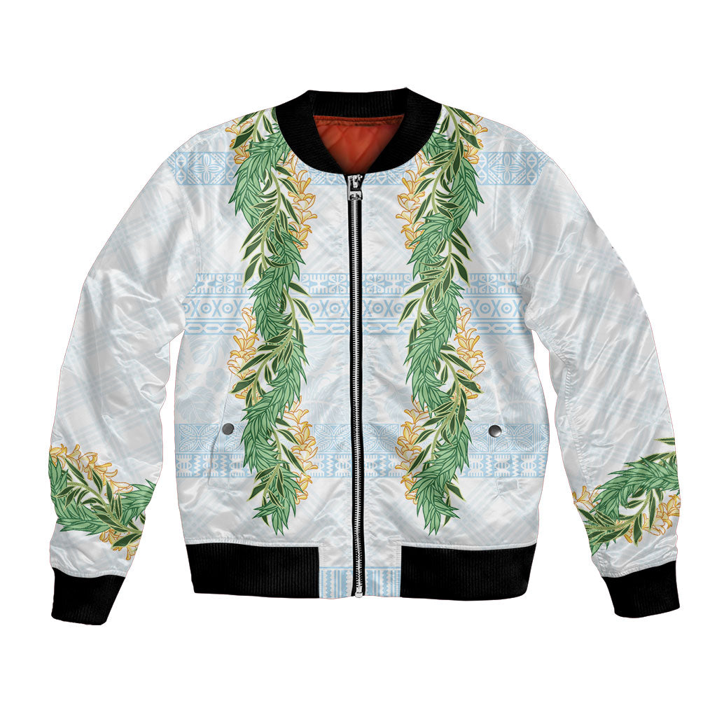 Hawai'i Paniolo Maile Twisted Lei Bomber Jacket Winter White