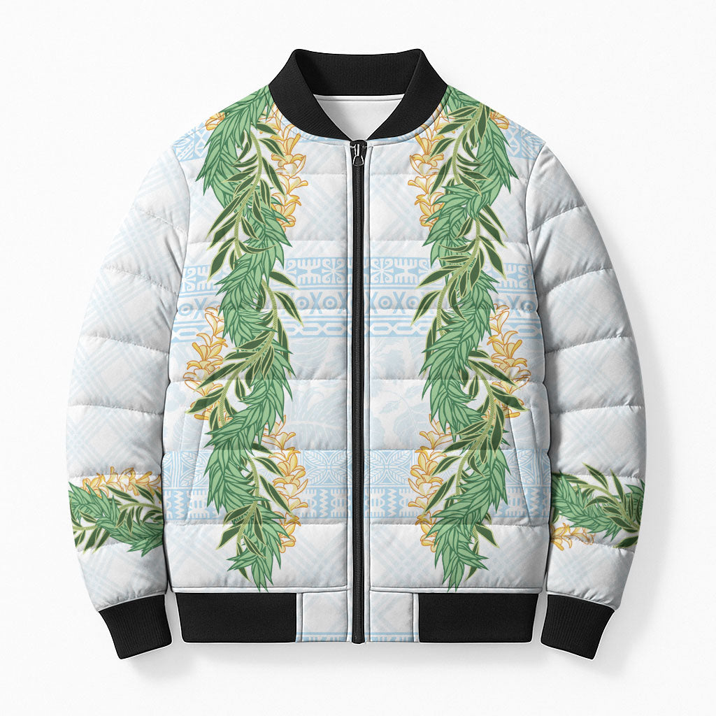Hawai'i Paniolo Maile Twisted Lei Bomber Puffer Jacket Winter White