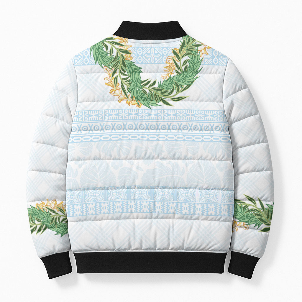 Hawai'i Paniolo Maile Twisted Lei Bomber Puffer Jacket Winter White