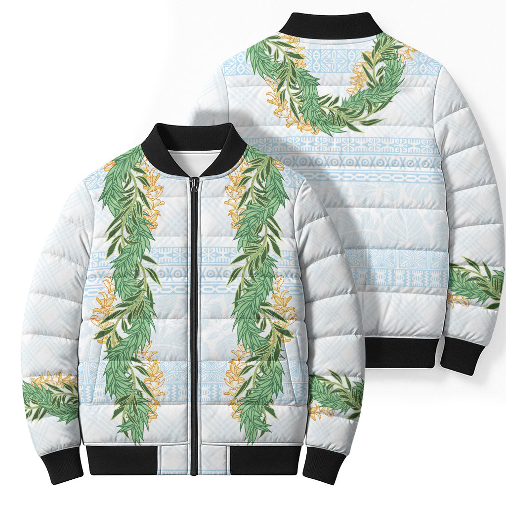 Hawai'i Paniolo Maile Twisted Lei Bomber Puffer Jacket Winter White