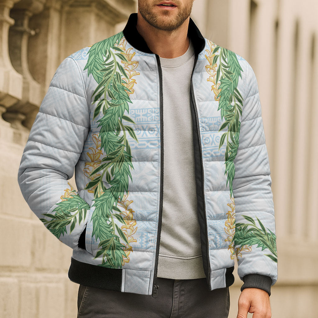 Hawai'i Paniolo Maile Twisted Lei Bomber Puffer Jacket Winter White