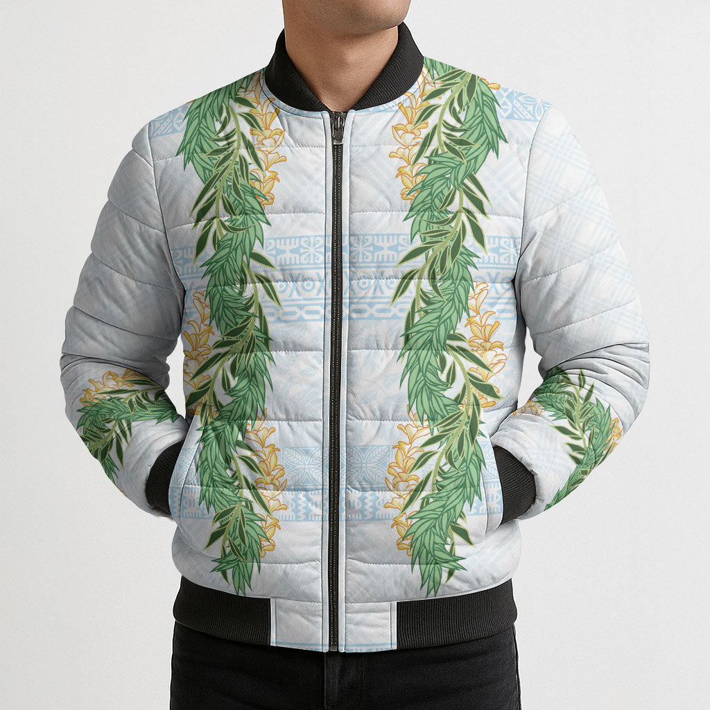 Hawai'i Paniolo Maile Twisted Lei Bomber Puffer Jacket Winter White