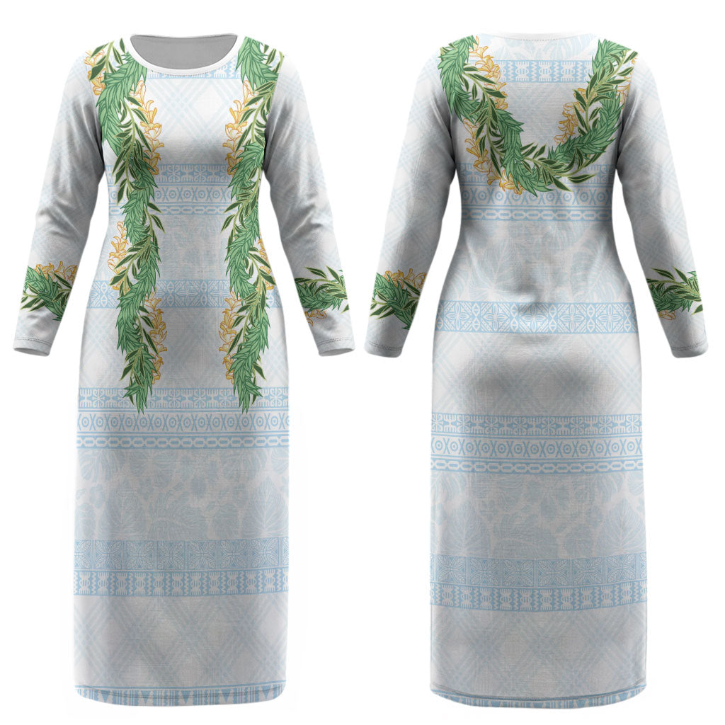Hawai'i Paniolo Maile Twisted Lei Couples Matching Long Sleeve Bodycon Dress and Hawaiian Shirt Winter White