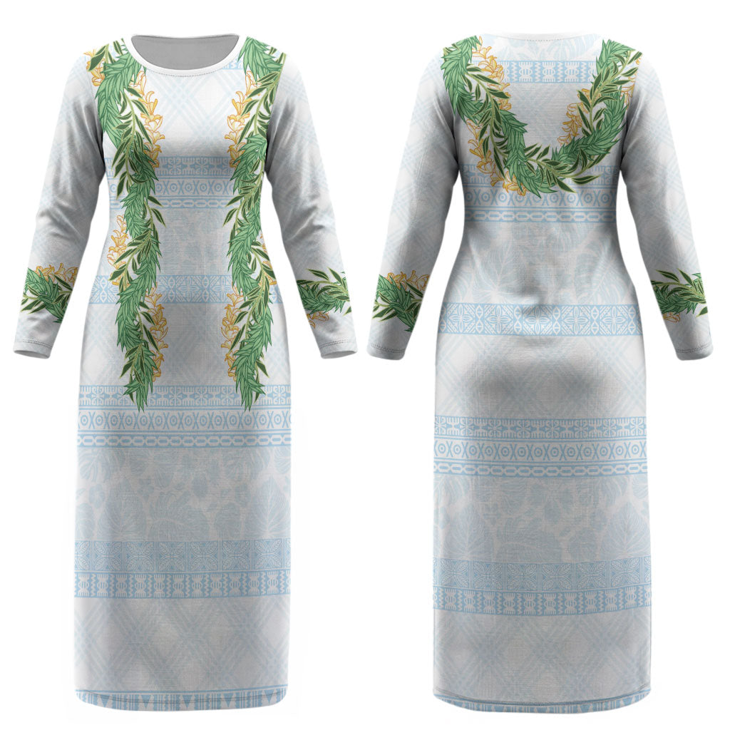 Hawai'i Paniolo Maile Twisted Lei Couples Matching Long Sleeve Bodycon Dress and Long Sleeve Button Shirt Winter White
