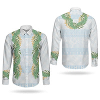 Hawai'i Paniolo Maile Twisted Lei Couples Matching Mermaid Dress and Long Sleeve Button Shirt Winter White
