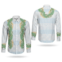 Hawai'i Paniolo Maile Twisted Lei Couples Matching Off Shoulder Maxi Dress and Long Sleeve Button Shirt Winter White