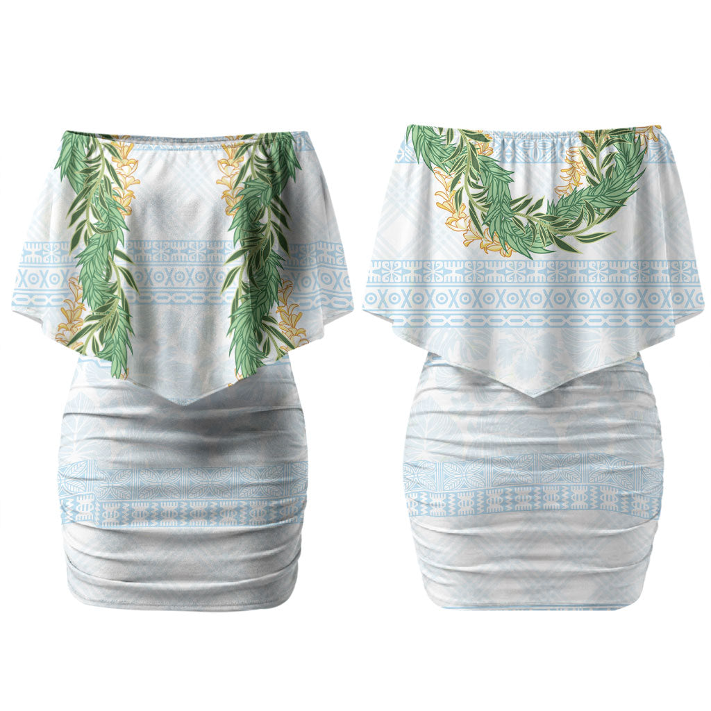 Hawai'i Paniolo Maile Twisted Lei Couples Matching Off Shoulder Short Dress and Hawaiian Shirt Winter White