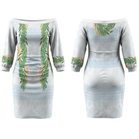 Hawai'i Paniolo Maile Twisted Lei Couples Matching Off The Shoulder Long Sleeve Dress and Hawaiian Shirt Winter White