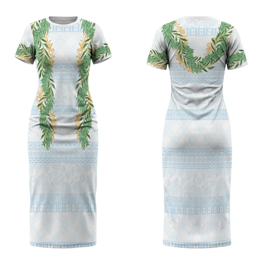 Hawai'i Paniolo Maile Twisted Lei Couples Matching Short Sleeve Bodycon Dress and Hawaiian Shirt Winter White