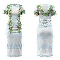 Hawai'i Paniolo Maile Twisted Lei Couples Matching Short Sleeve Bodycon Dress and Hawaiian Shirt Winter White