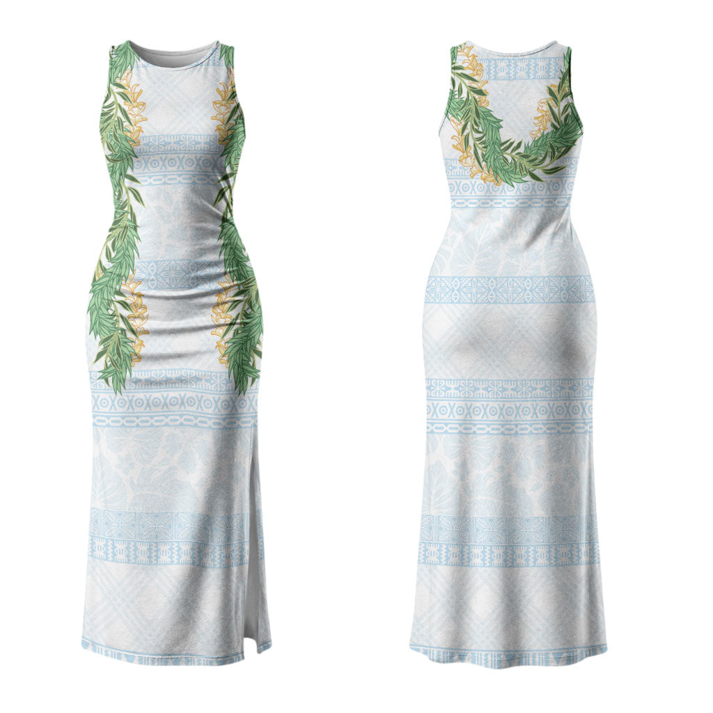 Hawai'i Paniolo Maile Twisted Lei Couples Matching Tank Maxi Dress and Hawaiian Shirt Winter White