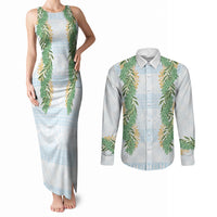 Hawai'i Paniolo Maile Twisted Lei Couples Matching Tank Maxi Dress and Long Sleeve Button Shirt Winter White