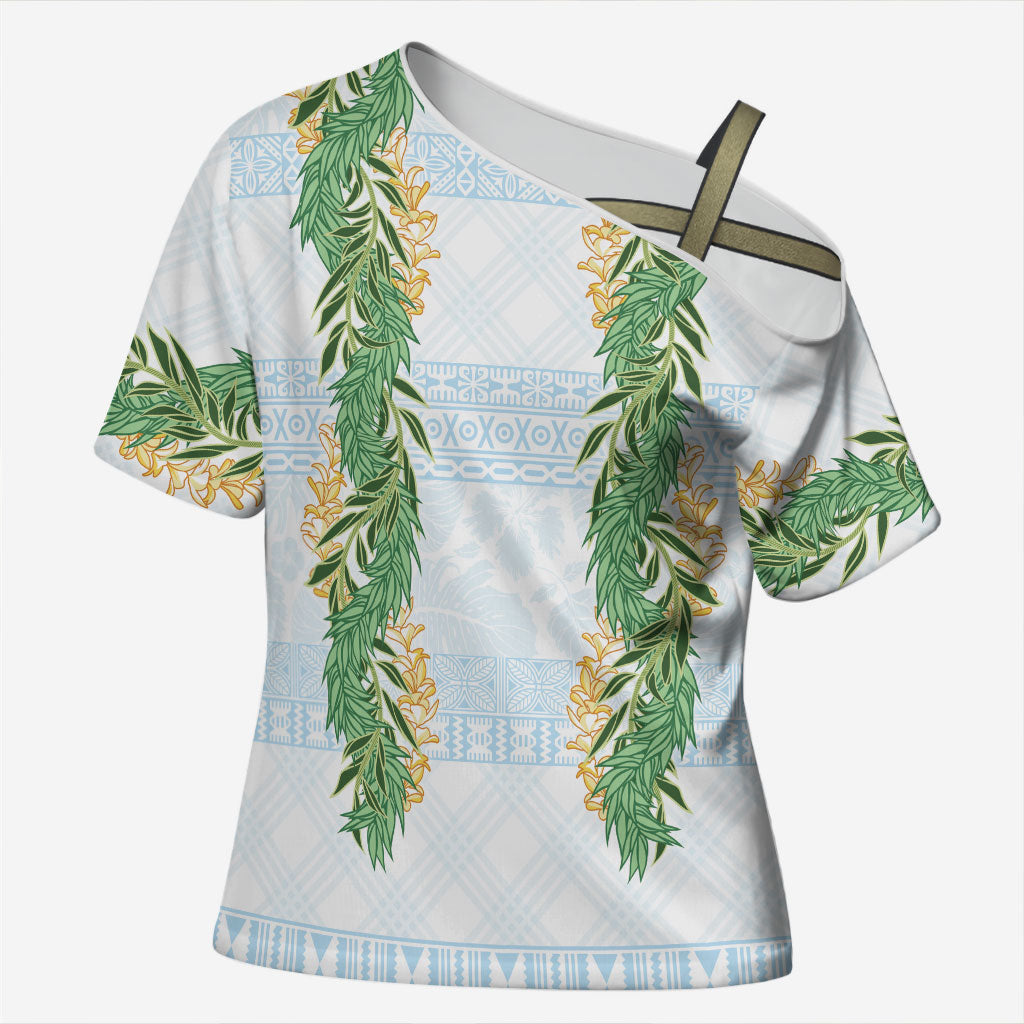 Hawai'i Paniolo Maile Twisted Lei Cross Shoulder Shirt Winter White LT7 Female White - Polynesian Pride