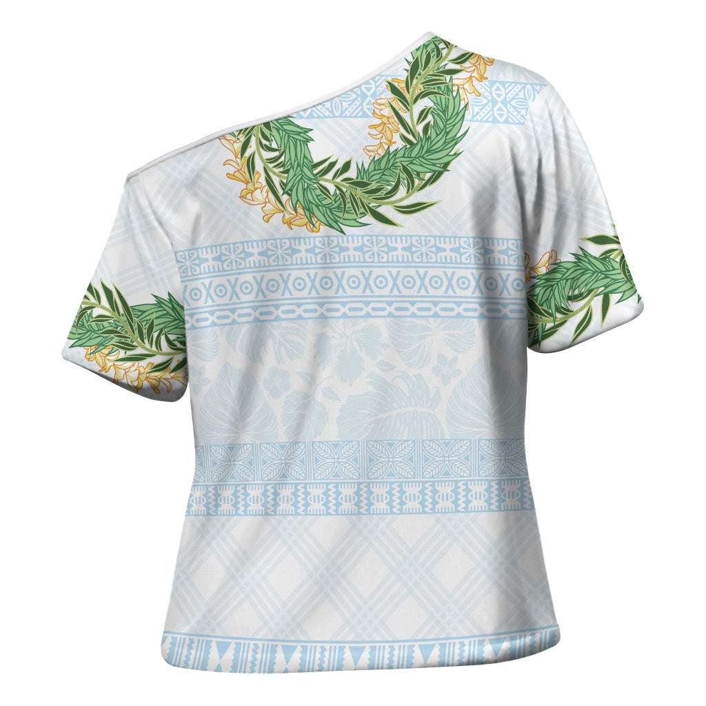 Hawai'i Paniolo Maile Twisted Lei Cross Shoulder Shirt Winter White LT7 - Polynesian Pride