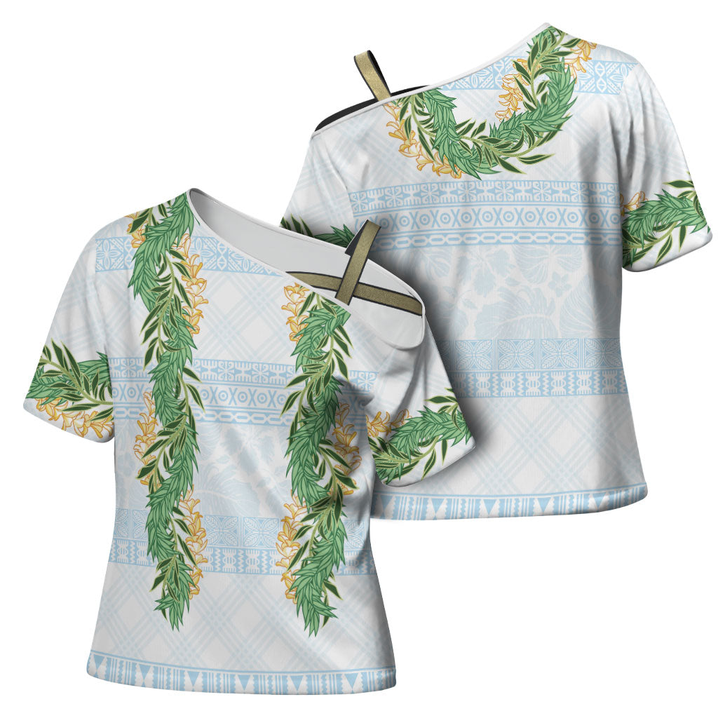 Hawai'i Paniolo Maile Twisted Lei Cross Shoulder Shirt Winter White LT7 - Polynesian Pride